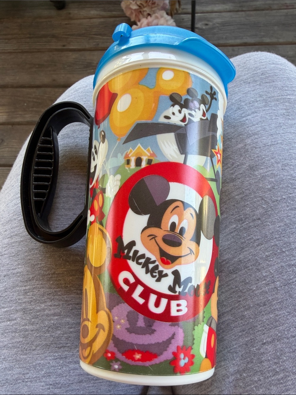 Disney Mickey Mouse Club Travel Tumbler - Blue Lid, Black Handle, Red Accents